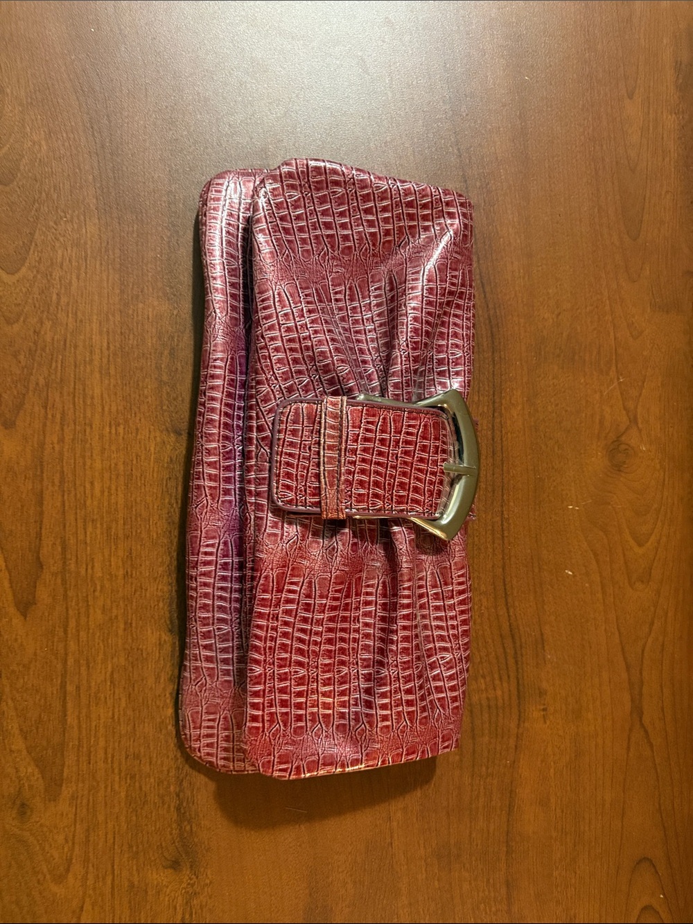 Women's Croc-Embossed Red Clutch with Buckle